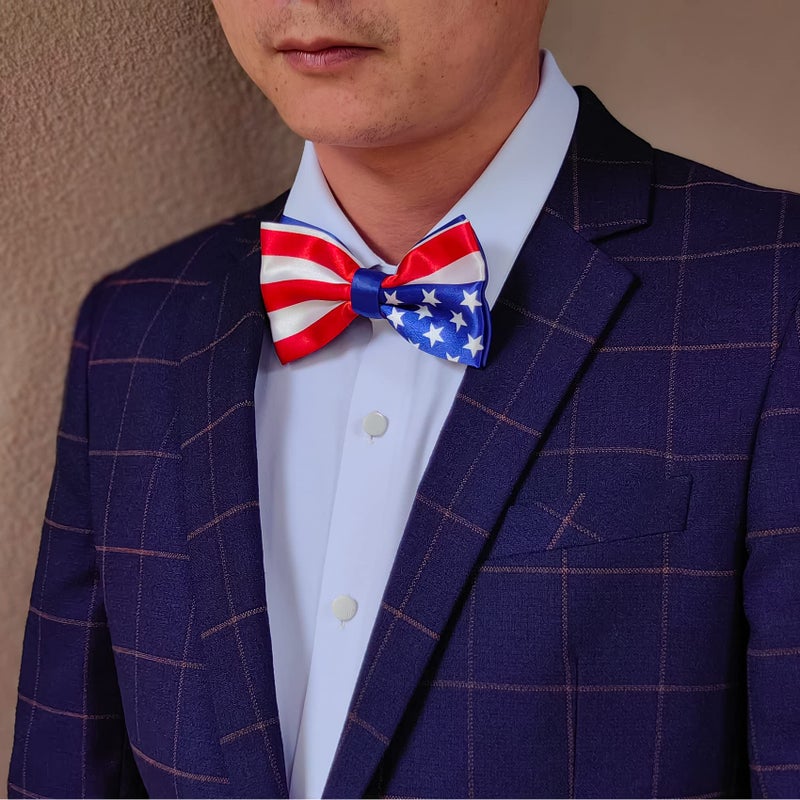 SYAYA Men's Bow Tie, Pre-Tied Satin Bowtie for Men Clip-On Formal Tuxedo or Weddings & Easter Day Dinner Parties & Events N-M-T5 (Flag - Independence Day) - Image 3
